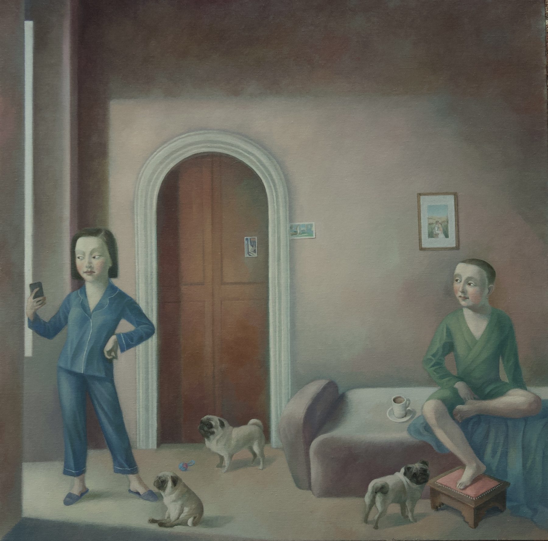 Couple with pugs, 2024